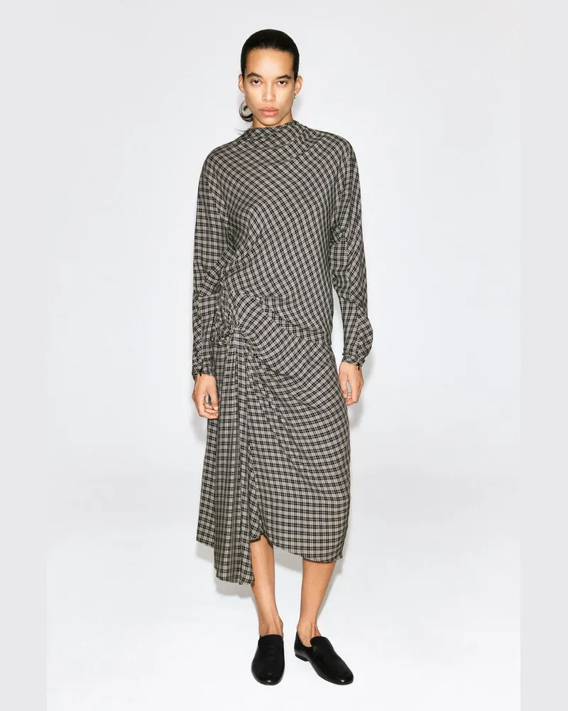COS Drapierter Karierter Midirock Grau