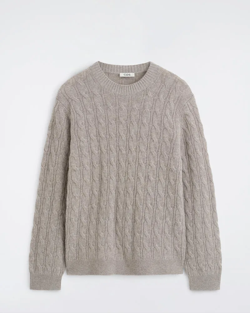 COS Kaschmirpullover Mit Zopfstrickmuster Beige