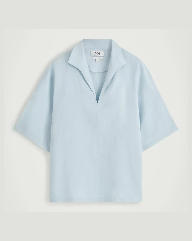 COS Leinenhemd Mit Offenem Kragen Blau