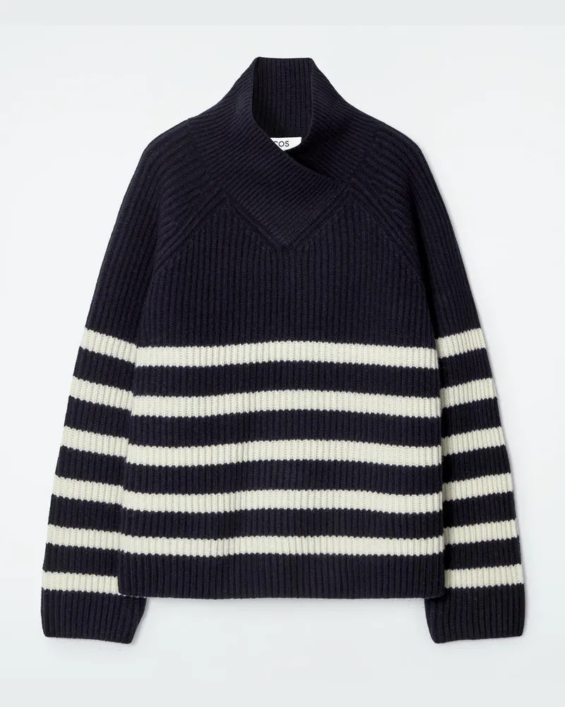 COS Pullover Aus Merinowolle Mit Kragen Blau