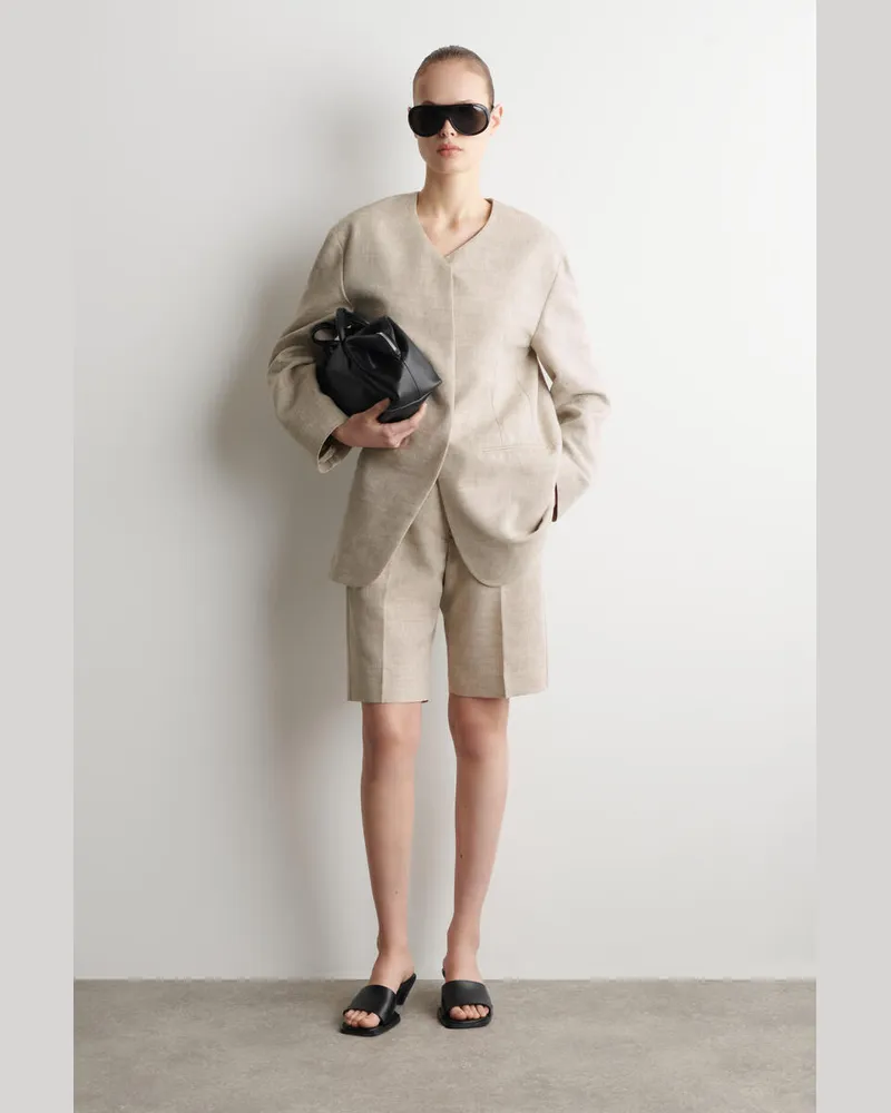 COS Kragenloser Strukturierter Wollblazer Beige