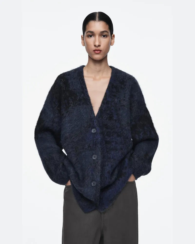 COS Jacquard-Strickjacke Aus Alpaka-Mix Blau