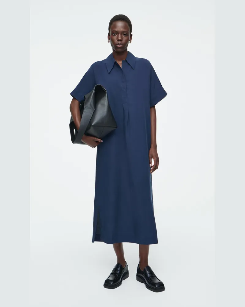 COS Hemdkleid Aus Leinen-Mix In Midilänge Blau