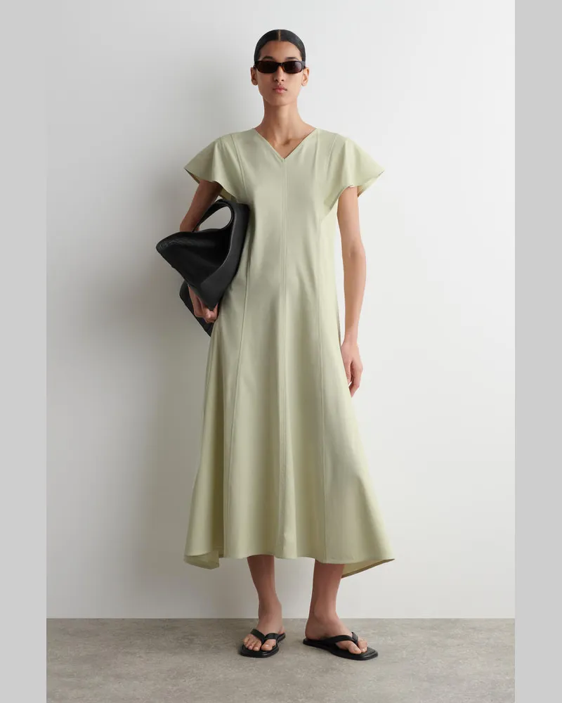 COS Midikleid Aus Baumwolle Mit Blütenärmeln Grün