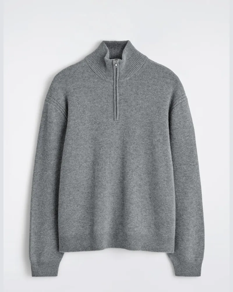 COS Kaschmirpullover Mit Kurzem Reissverschluss Grau