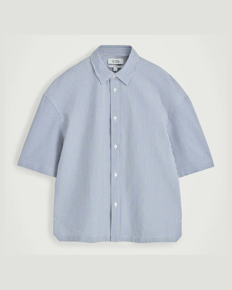 COS Kastenförmiges Kurzarmhemd Aus Baumwolle Blau