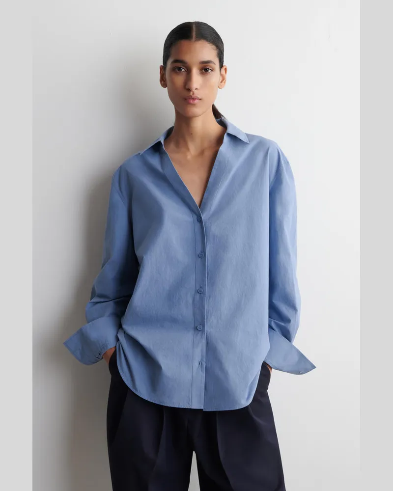 COS Hemd Aus Baumwoll-Popeline Mit Offenem Kragen Blau