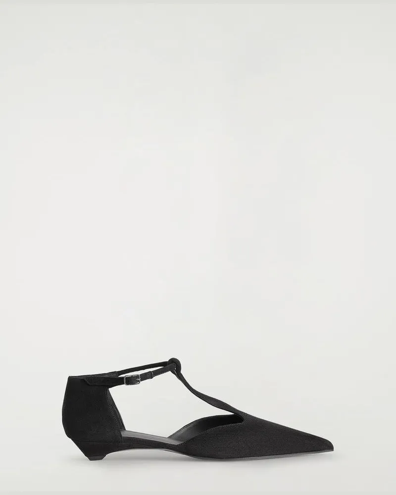 COS Spitze Kitten-Heels Aus Veloursleder Mit T-Riemen Schwarz
