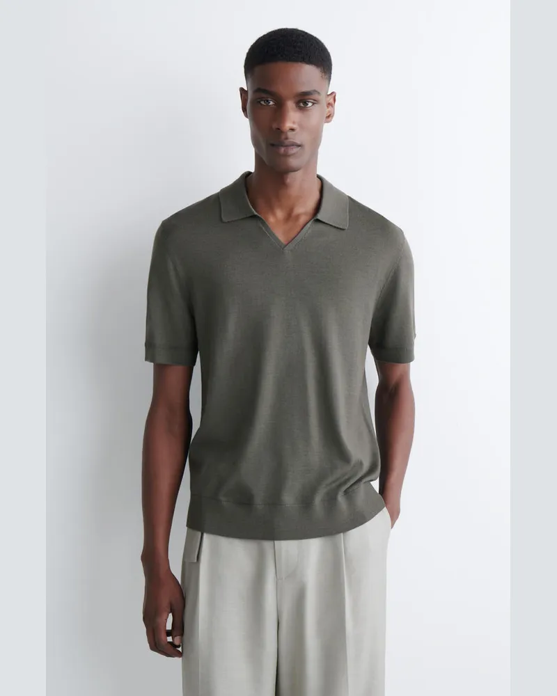 COS Poloshirt Aus Merinowolle Mit Offenem Kragen Grün