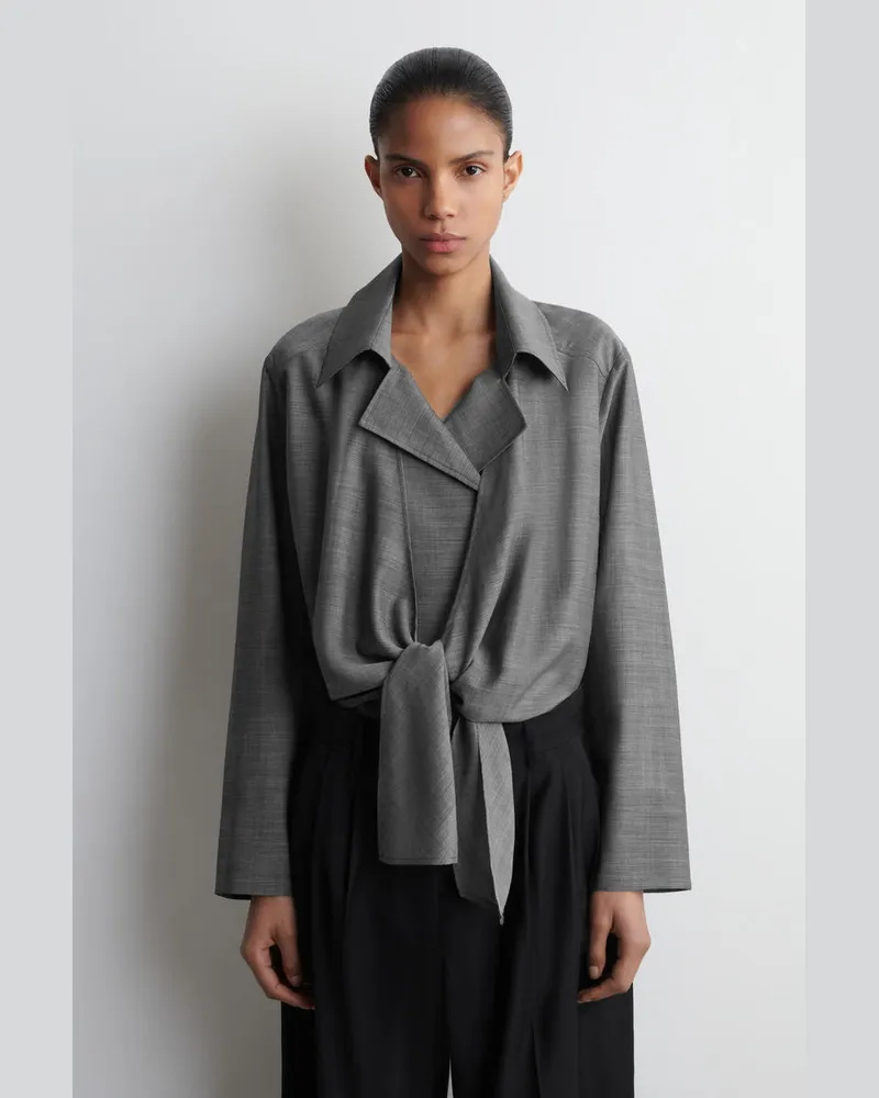 COS Hemd Aus Woll-Ramie-Mix Mit Bändern Grau