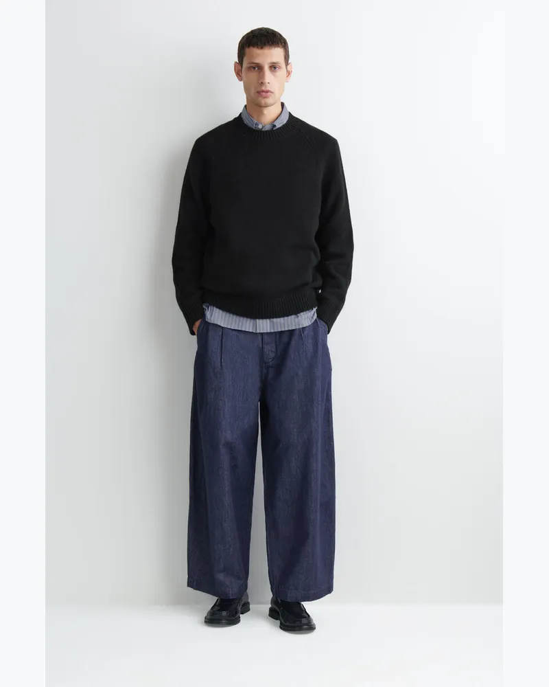 COS Lockere Hose Aus Denim Mit Barrel-Bein Und Falten Blau