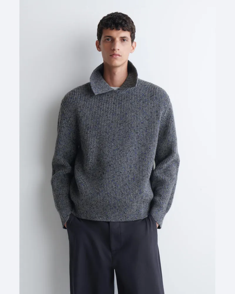 COS Polopullover Aus Woll-Baumwoll-Mix Blau