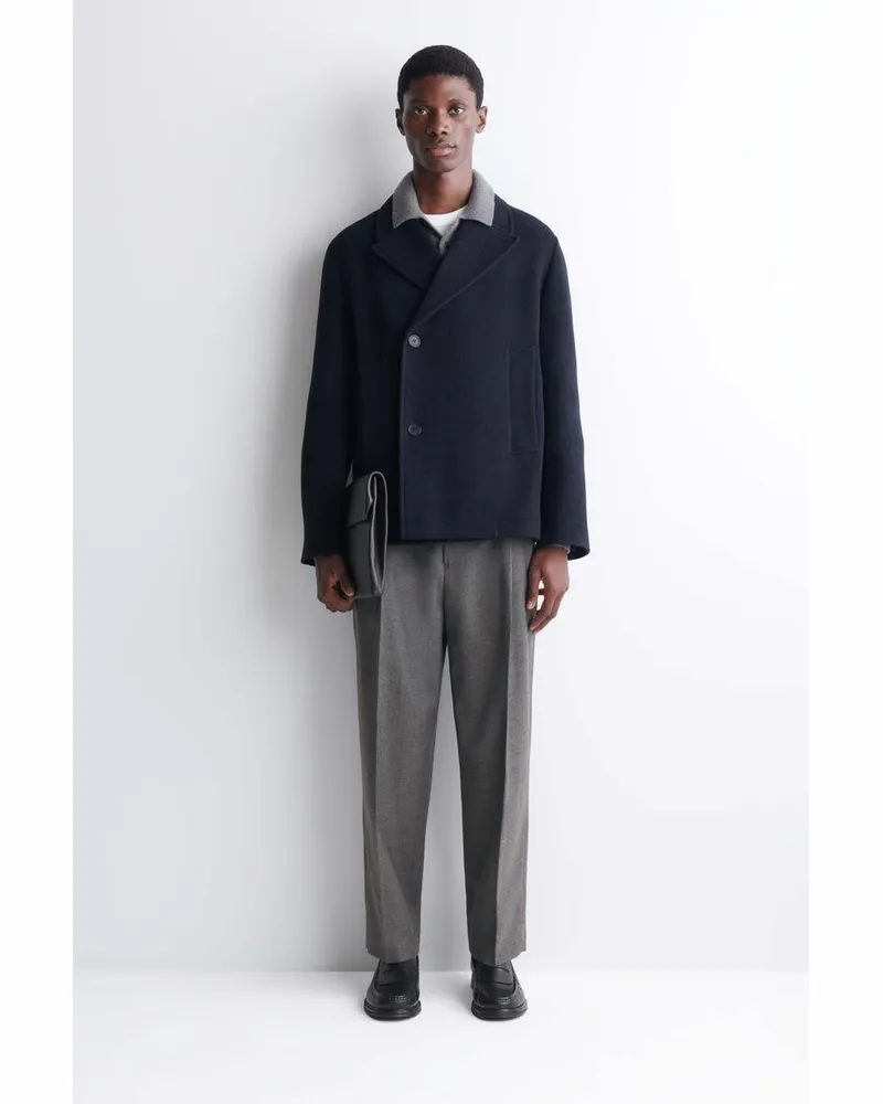 COS Kurze Doppelreihige Cabanjacke Aus Wolle Blau