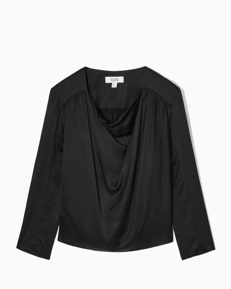 COS Satin-Oberteil Mit Drapiertem Wasserfallausschnitt Schwarz