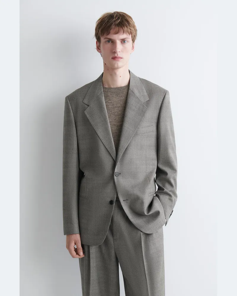 COS Karierter Blazer Aus Strukturierter Wolle Beige