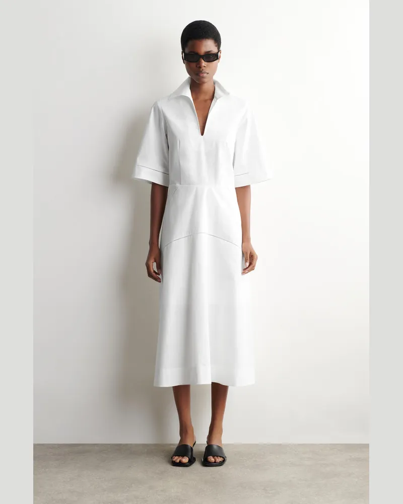 COS Besticktes Midikleid Aus Pima-Baumwolle Weiß