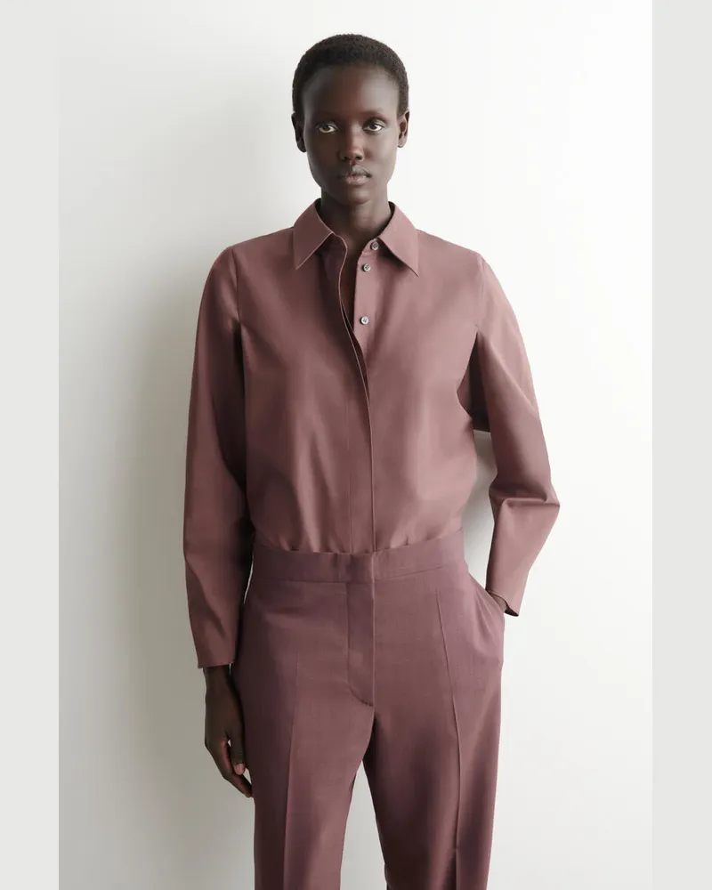 COS Rundes Hemd Aus Baumwoll-Seiden-Mix Braun