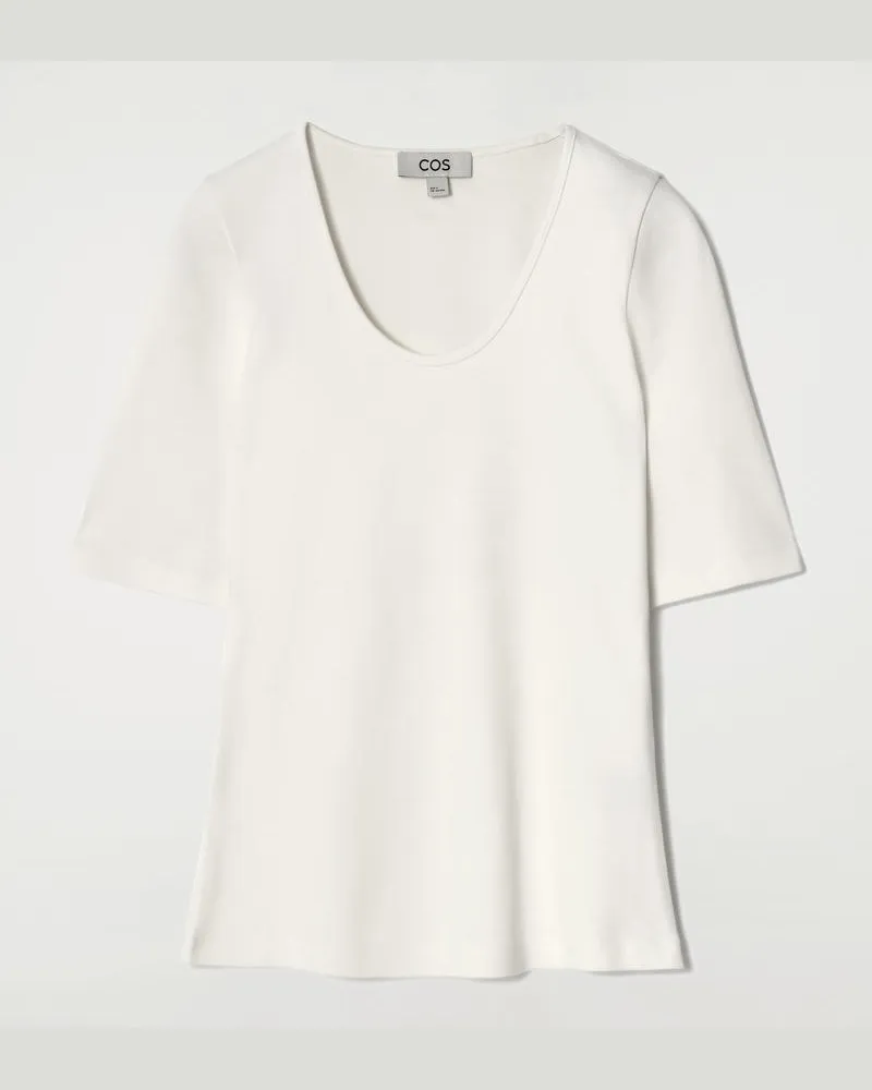 COS Schmales Baumwoll-T-Shirt Mit Tiefem Ausschnitt Weiß
