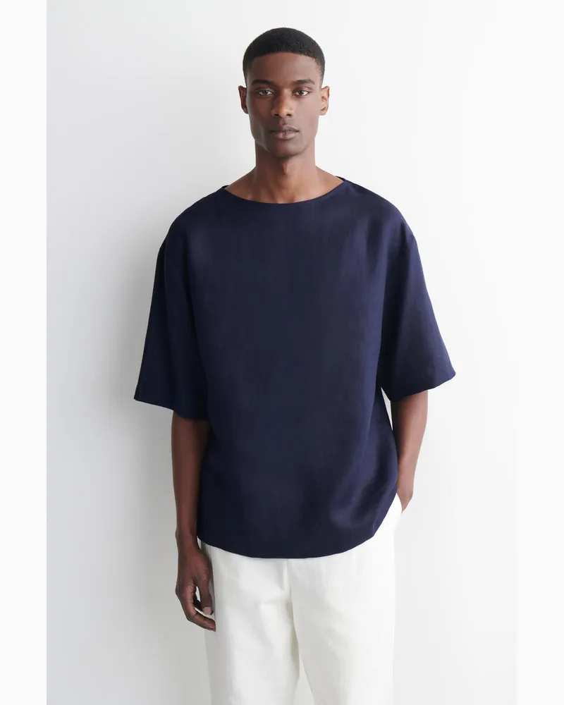 COS T-Shirt Aus Leinen Mit U-Boot-Ausschnitt Blau