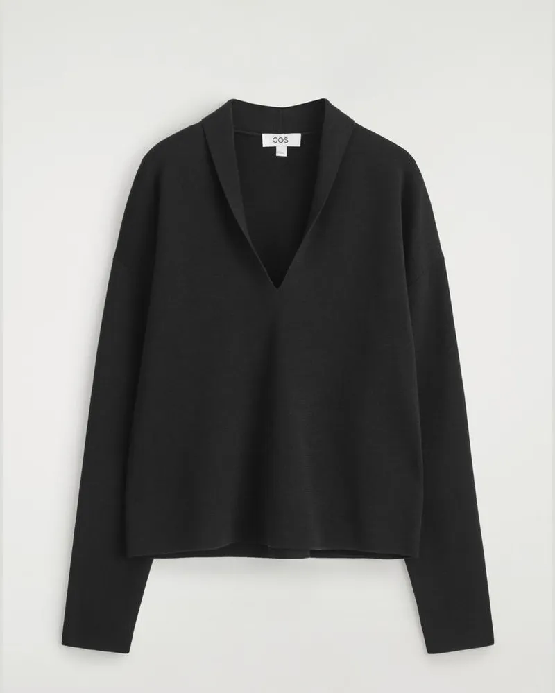 COS Pullover Aus Merinowolle Mit V-Ausschnitt Schwarz