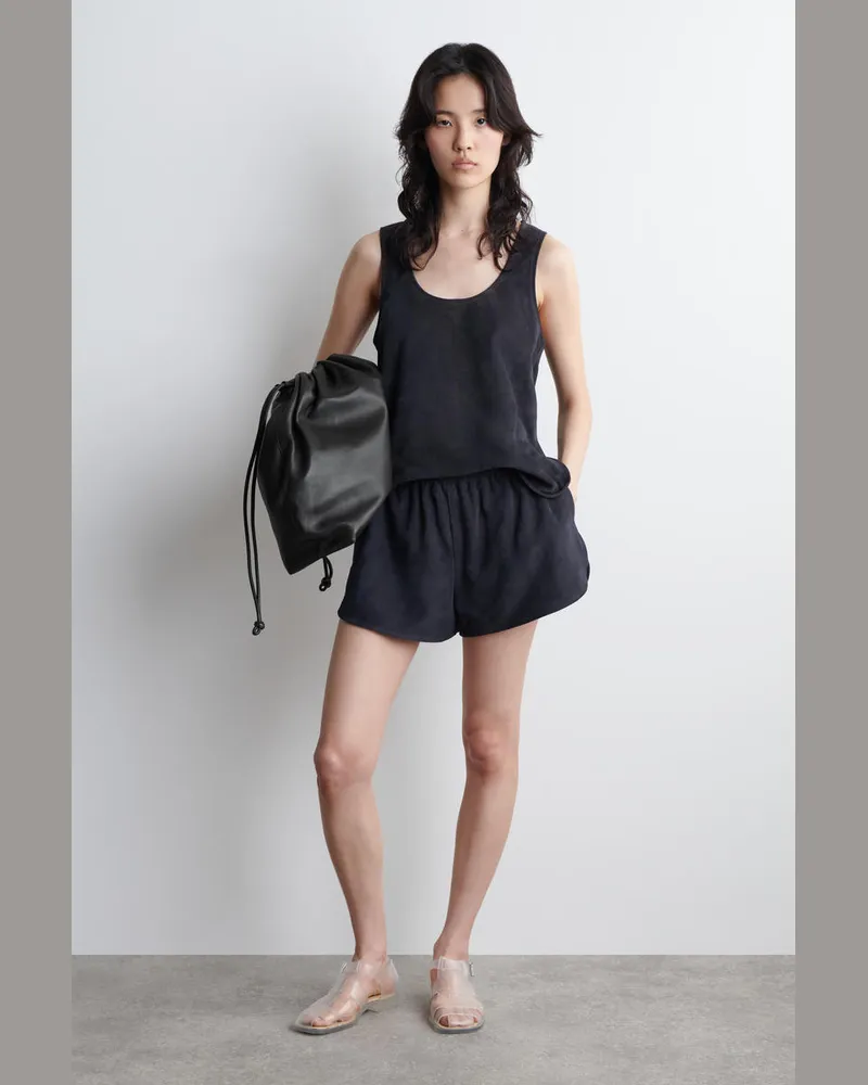 COS Shorts Aus Veloursleder Mit Elastischem Bund Grau