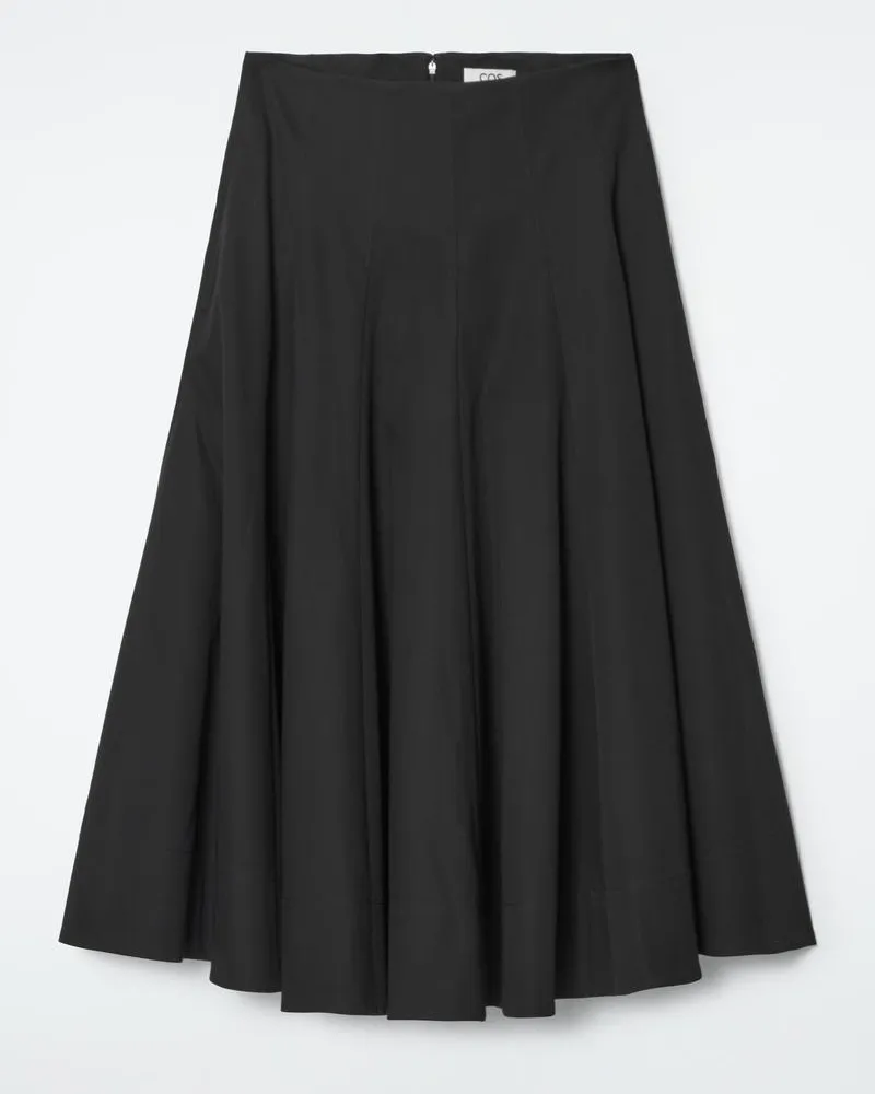 COS Voluminöser Midirock Aus Baumwolle In A-Linie Schwarz