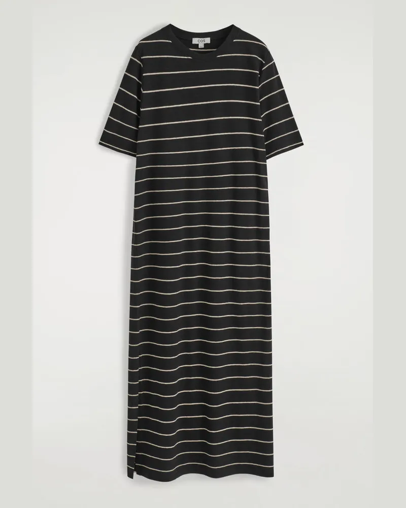 COS T-Shirt-Kleid Aus Baumwoll-Leinen-Mix In Maxilänge Schwarz