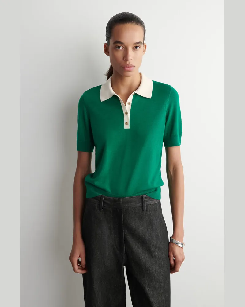 COS Verkürztes Poloshirt Aus Woll-Mix Grün