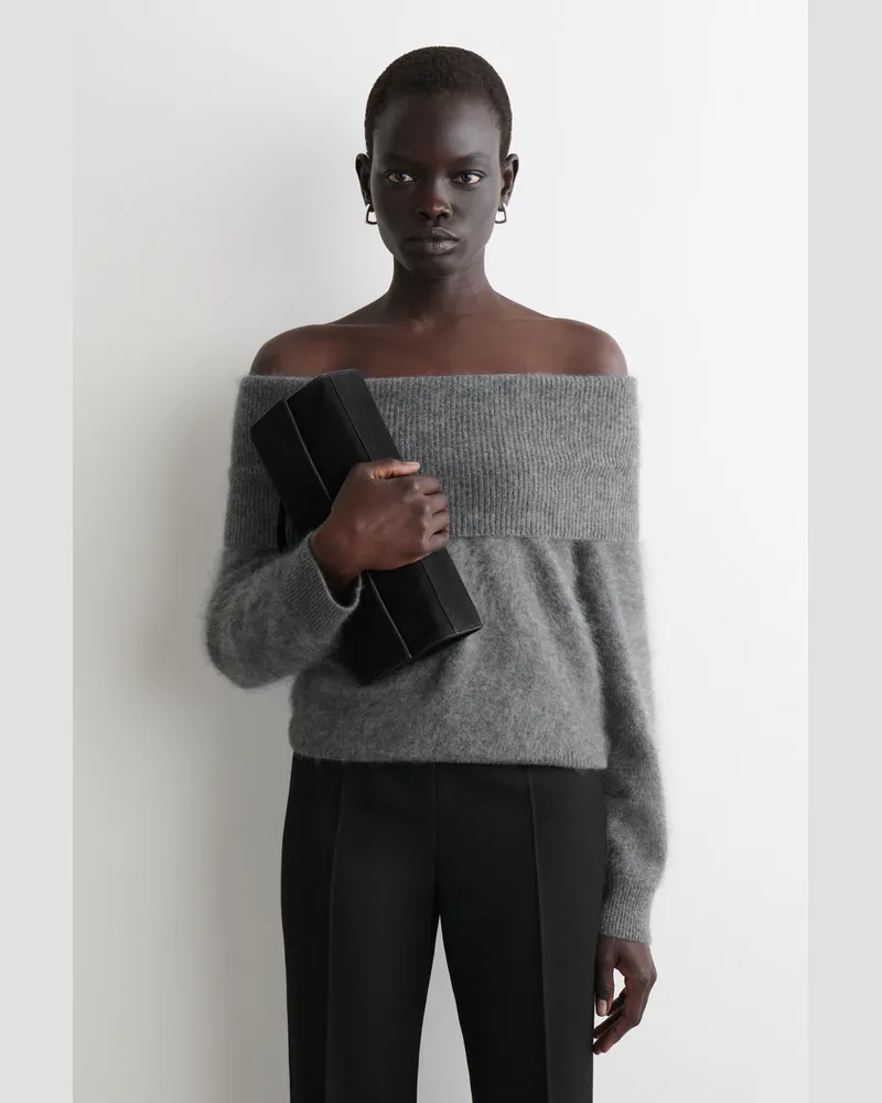COS Schulterfreier Pullover Aus Merinowolle Grau