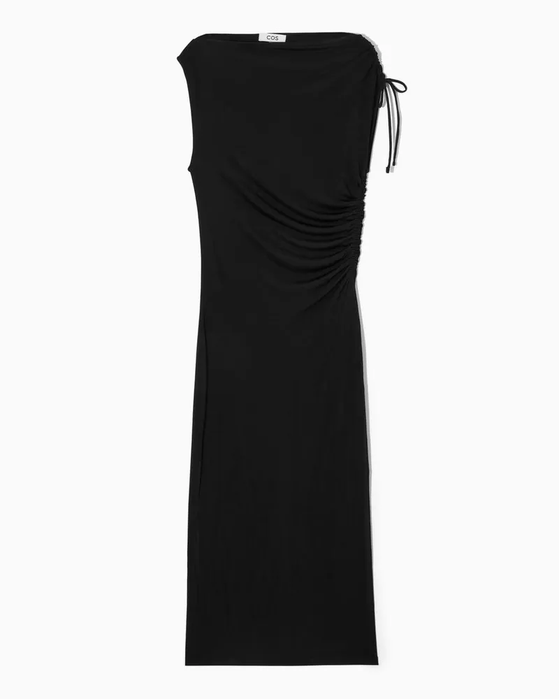 COS Asymmetrisches, Schulterfreies Wickelkleid Schwarz