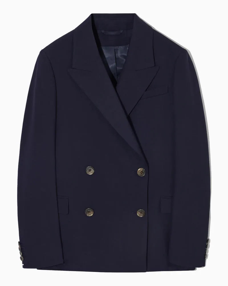 COS Zweireihiger Wollblazer Mit Normaler Passform Blau