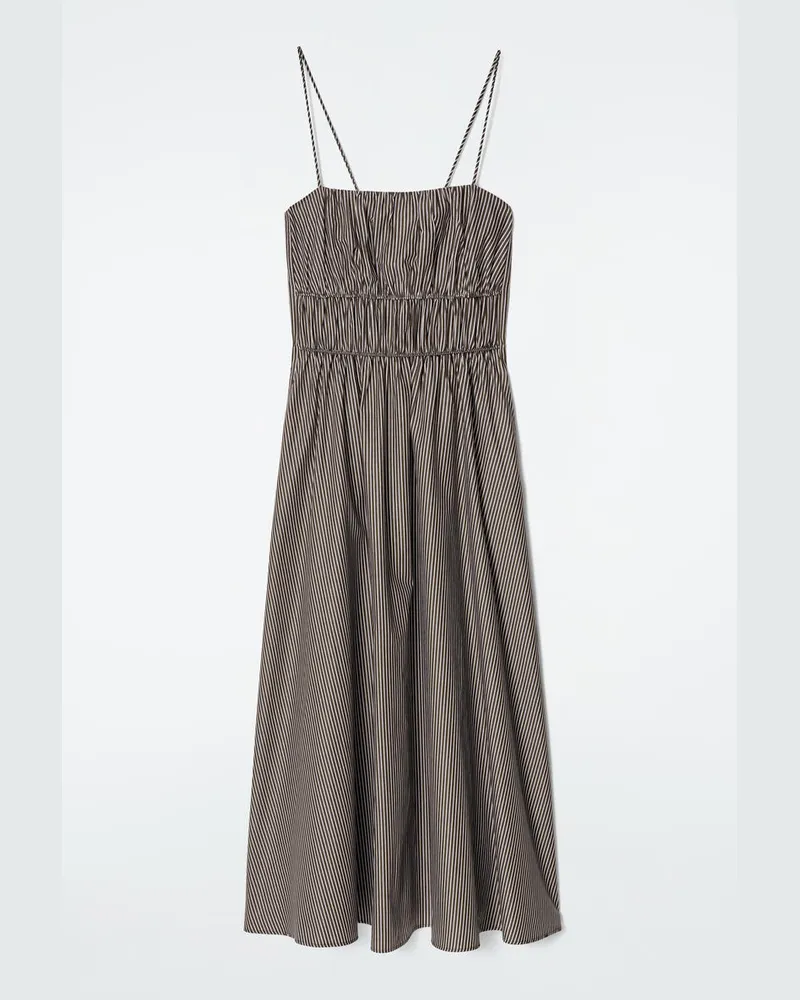 COS Gestreiftes Midikleid Mit Geraffter Taillenpartie Braun