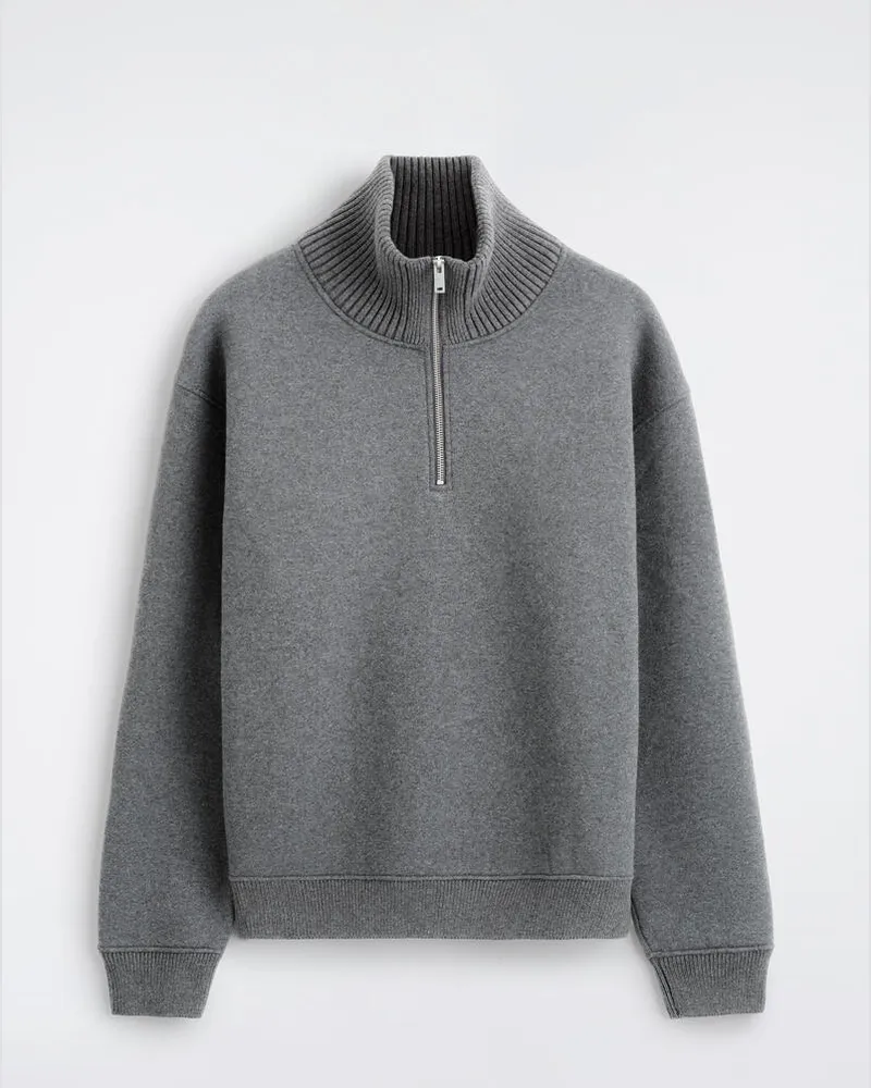 COS Pullover Aus Baumwoll-Woll-Mix Mit Reissverschluss Grau