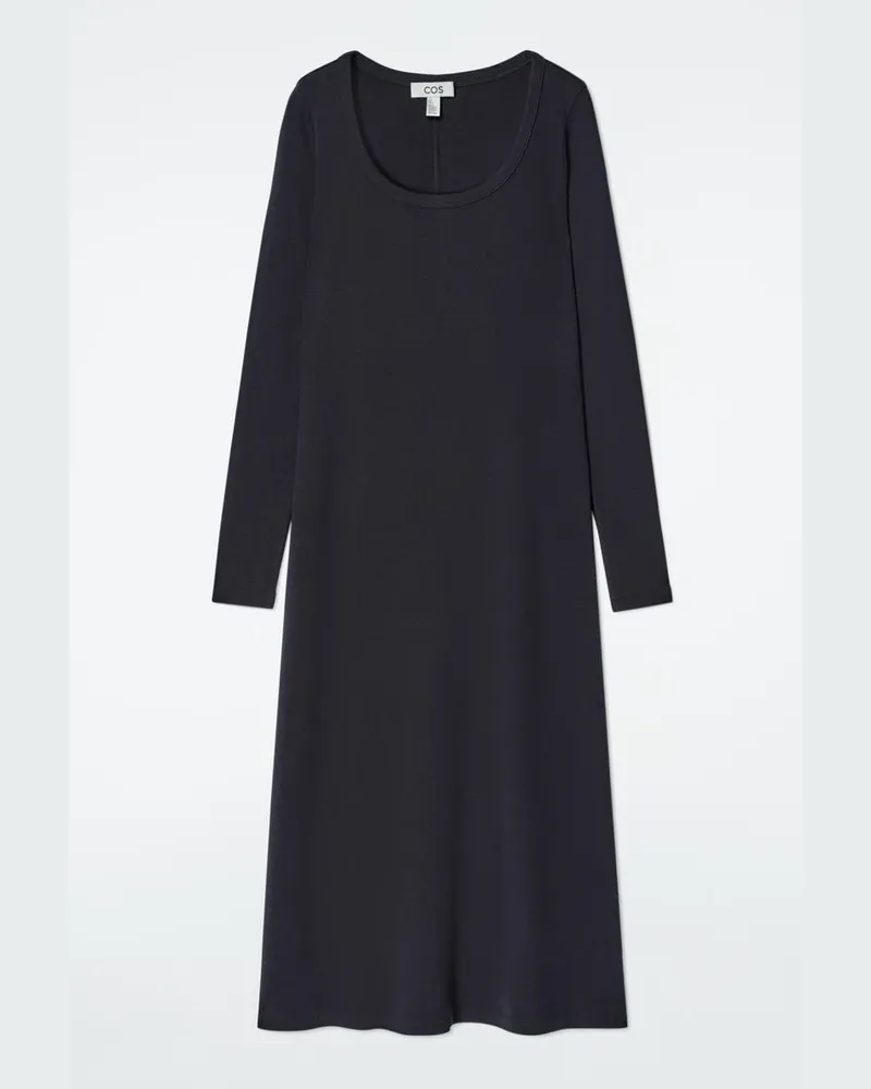 COS Schmales Geripptes Midikleid Aus Jersey Blau
