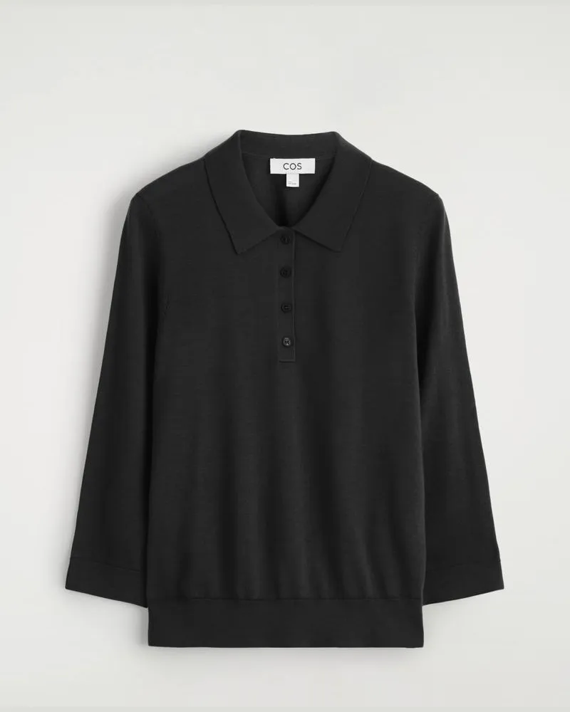 COS Polopullover Aus Merinowolle Schwarz
