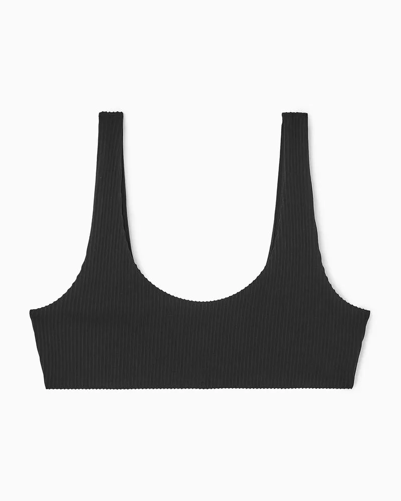 COS Geripptes Bikinioberteil Mit Rundhalsausschnitt Schwarz