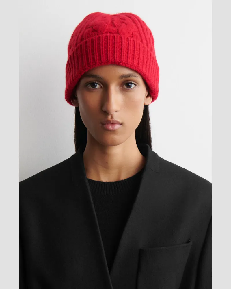 COS Beanie Aus Woll-Kaschmir-Mix Mit Zopfmuster Rot