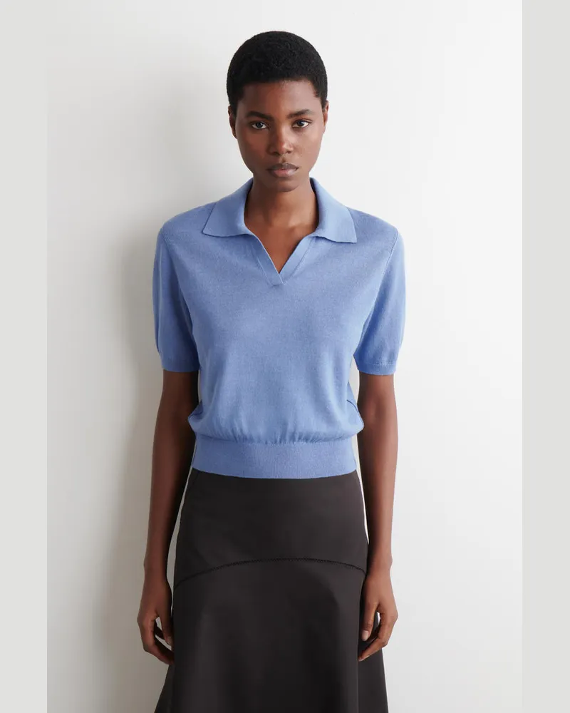 COS Gestricktes Poloshirt Aus Leinen-Merinowoll-Mix Blau