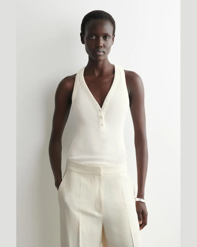 COS Rippstrick-Tanktop Mit Henley-Ausschnitt Weiß