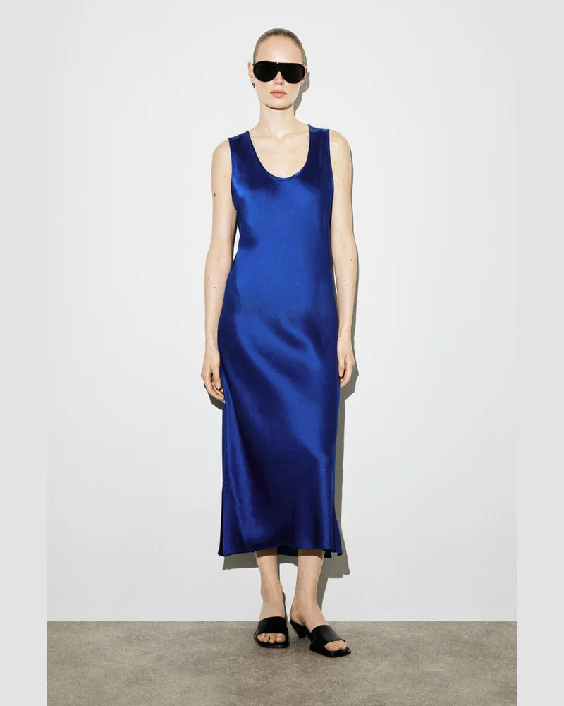 COS Midikleid Aus Satin Mit Tiefem Ausschnitt Blau
