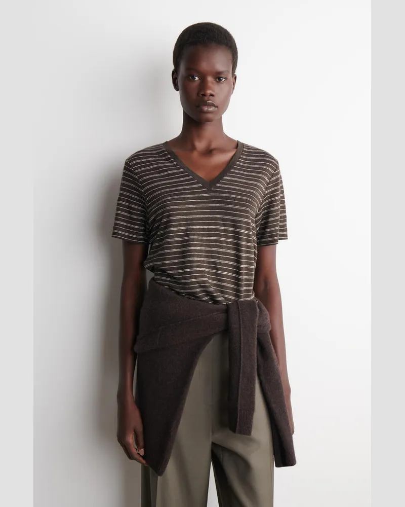 COS T-Shirt Aus Leinen Mit V-Ausschnitt Braun