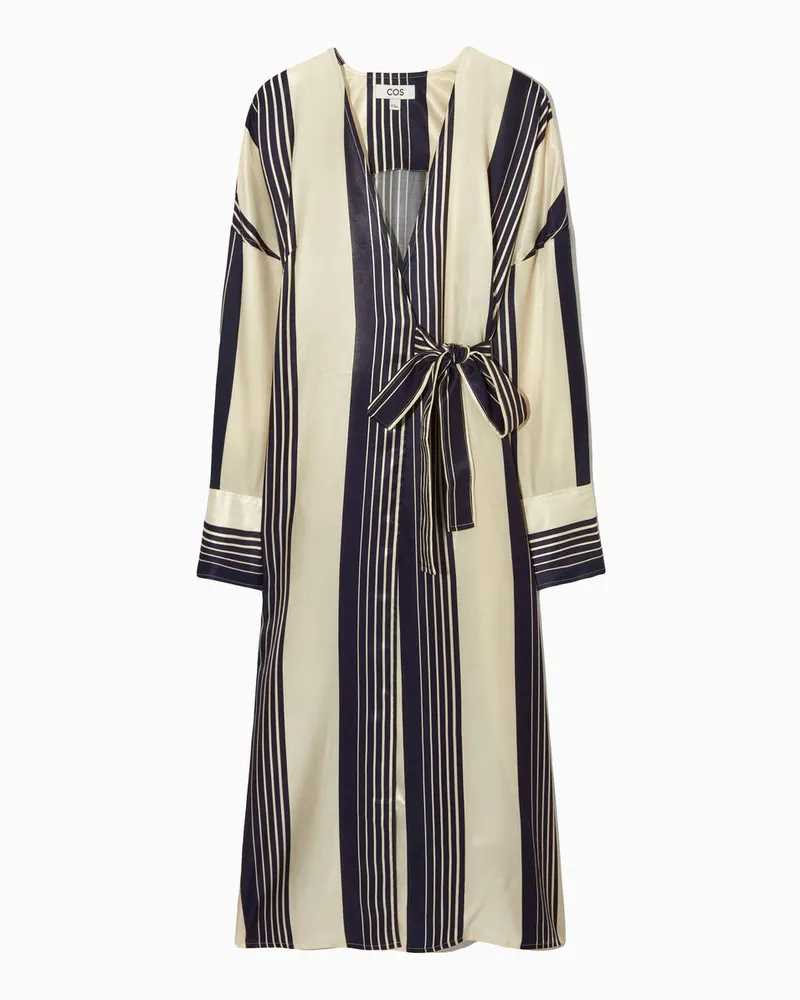COS Gestreiftes Wickelkleid In Midilänge Beige