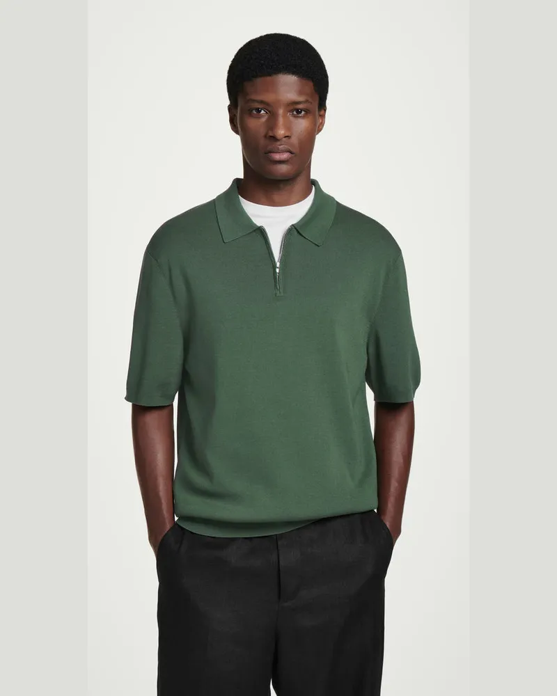 COS Gestricktes Poloshirt Mit Kurzem Reissverschluss Grün