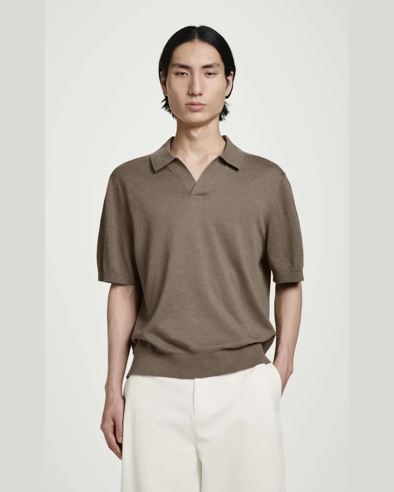 COS Gestricktes Poloshirt Aus Leinen Beige