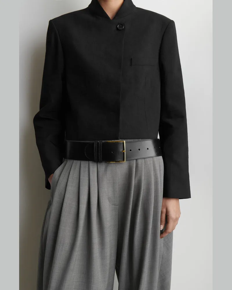 COS Tiefsitzender Breiter Ledergürtel Schwarz