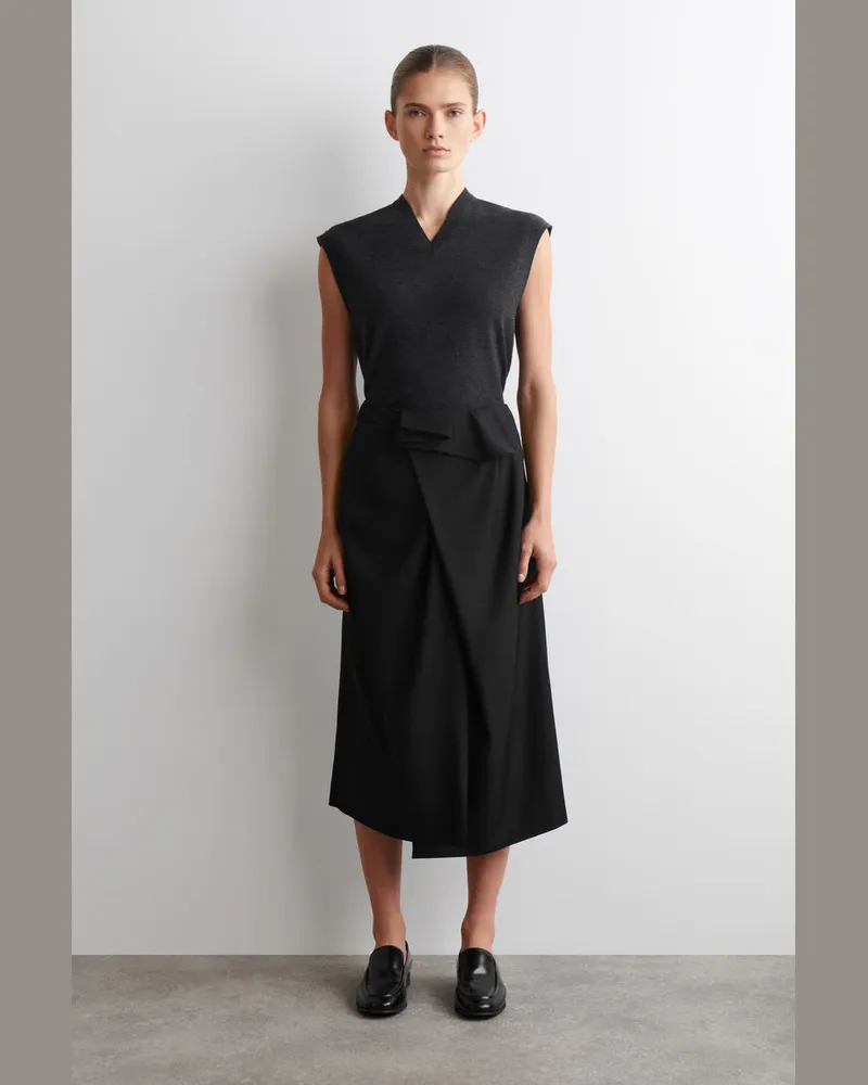 COS Drapierter Midirock Aus Wolle In Wickeloptik Schwarz