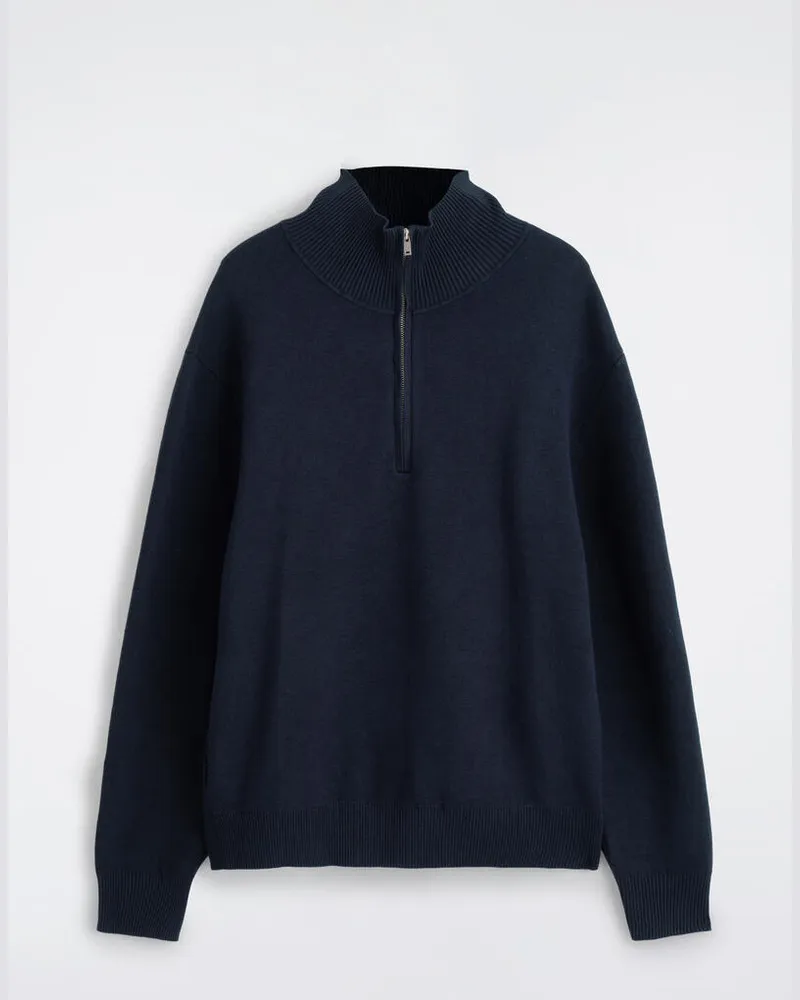 COS Double-Faced Knitted Half-Zip Jumper Blau