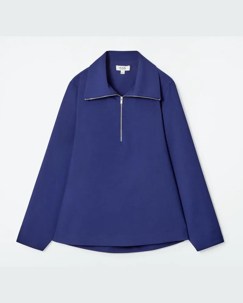 COS Bluse Aus Woll-Mix Mit Kurzem Reissverschluss Blau