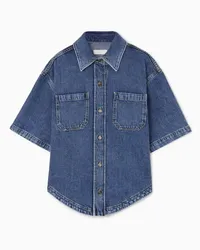 Cos Kurzärmliges Jeanshemd Mit Abgerundetem Saum Blau