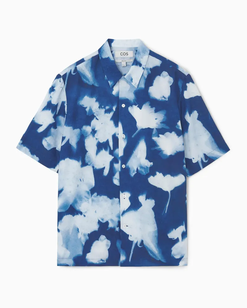 Cos Kurzarmhemd Mit Abstraktem Blumen-Print Blau